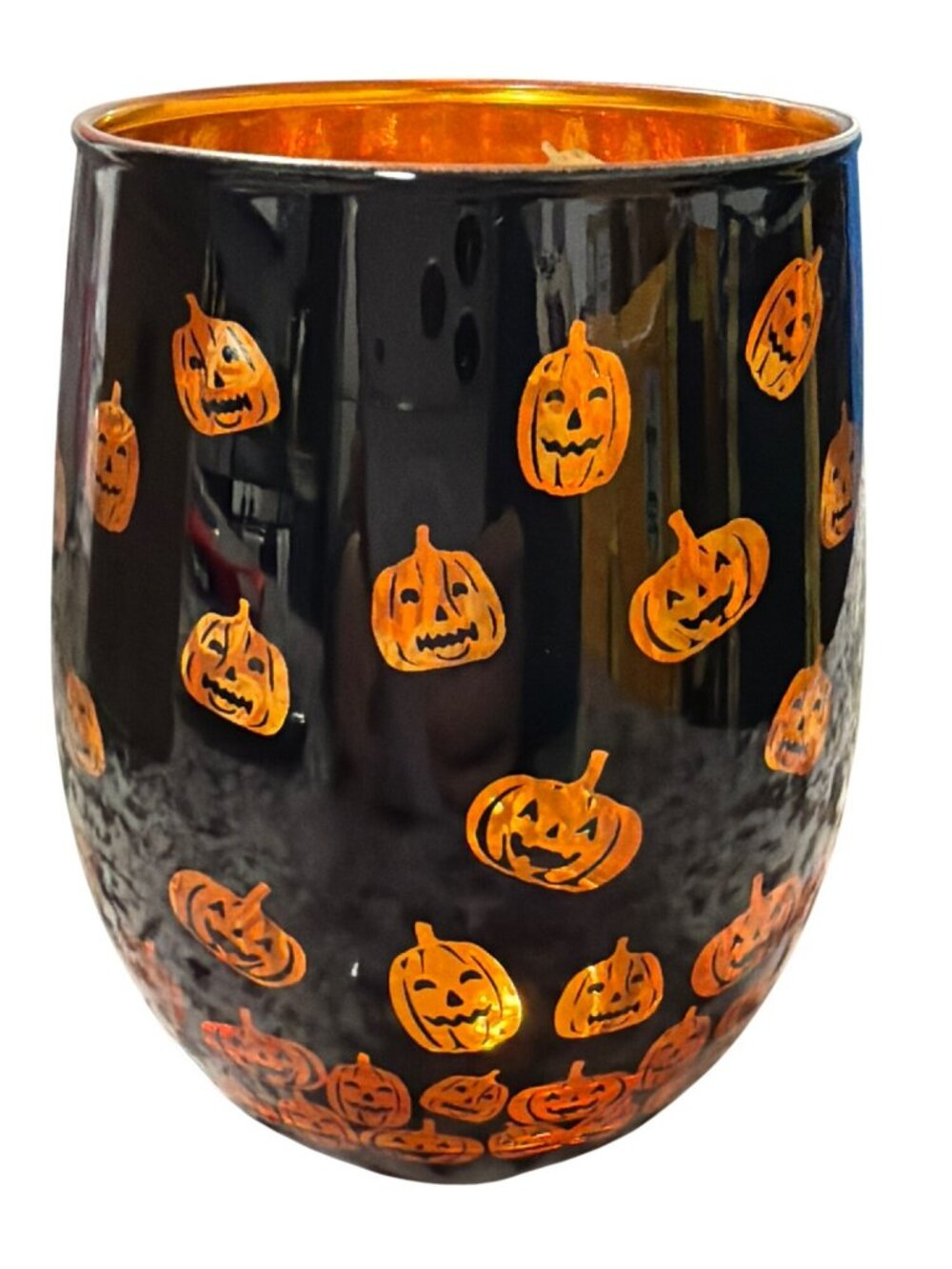 Set of 4 Stemless Wine Glass Pumpkin Halloween New